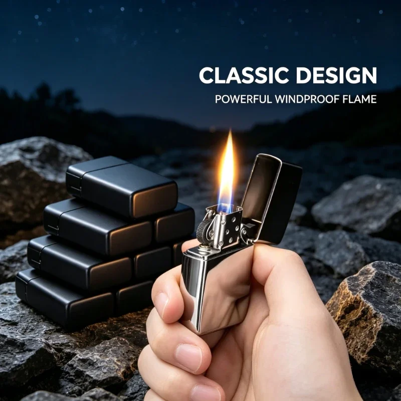 

Classic Retro Metal Oil Lighter Bulk Supply, Windproof Flint Wheel Ignition, Portable Smoking Accessory for Outdoor
