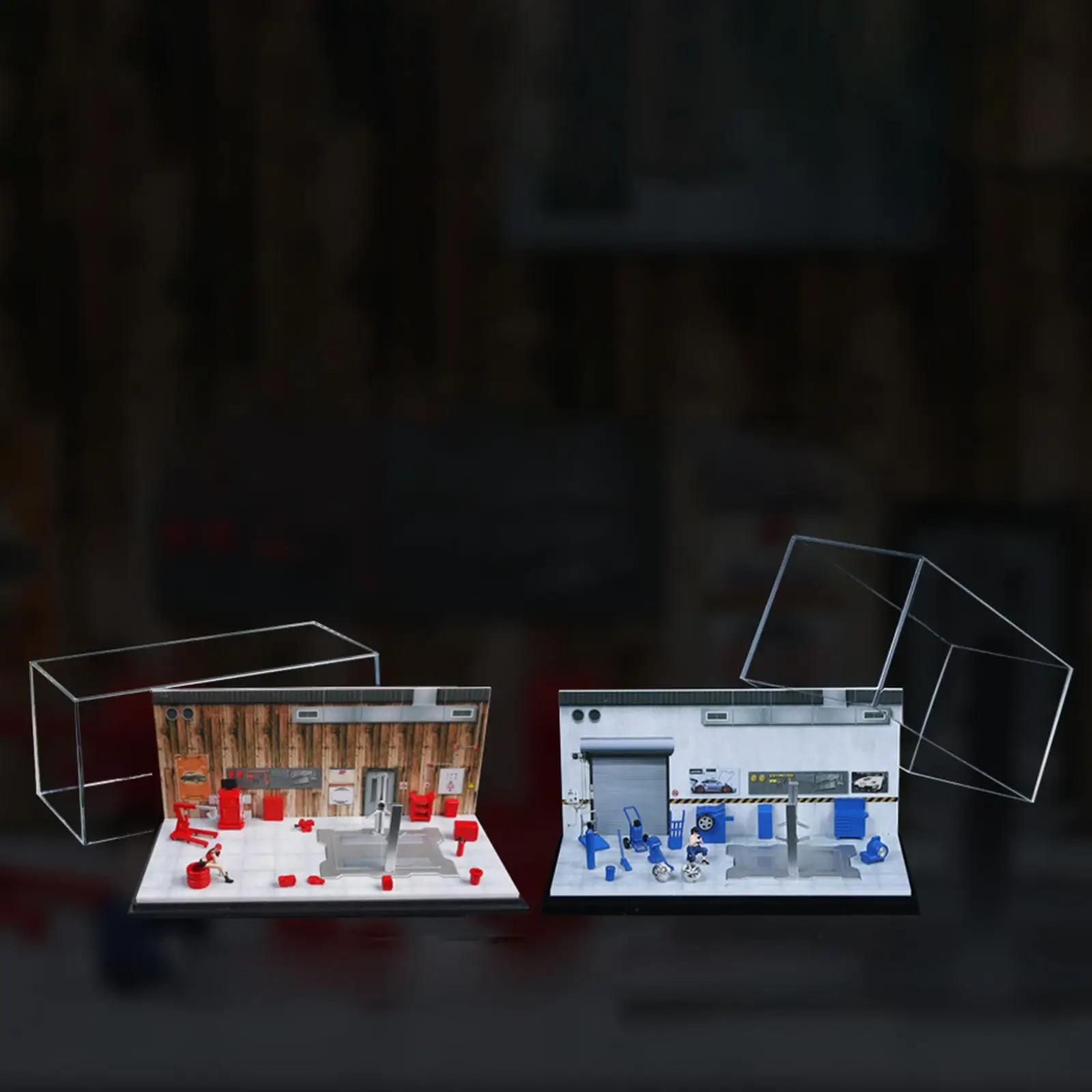 

1/64 Auto Repair Shop Model Layout Prop Collectibles Parking Lot Scene