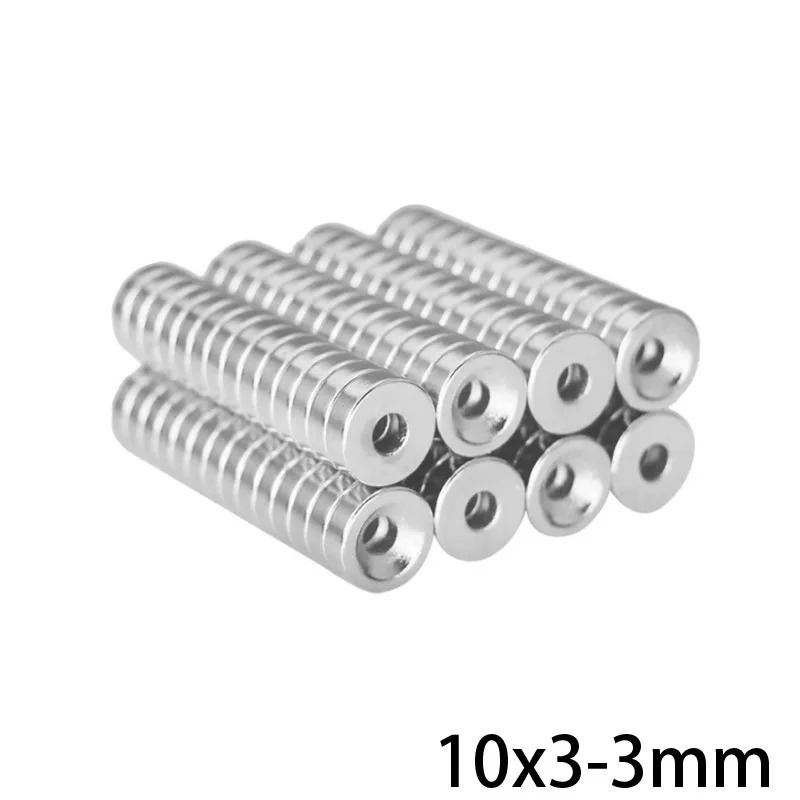 20~300PCS 10x3-3 Neodymium Magnet 10x3 mm Hole 3mm N35 Round Super Strong Countersunk Permanent Magnetic Magnets 10*3-3 mm 10*3