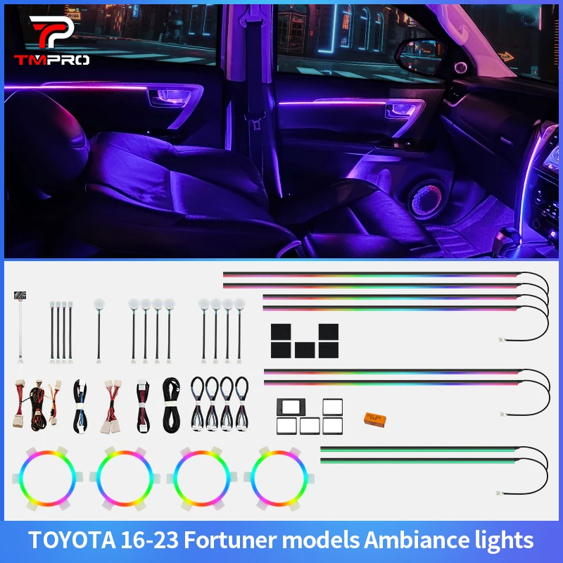 TMPRO 64 Colors LED Safety assistance systems Ambient Lighting For Toyota Fortuner 2016-2023 Automotive Interior Decoration