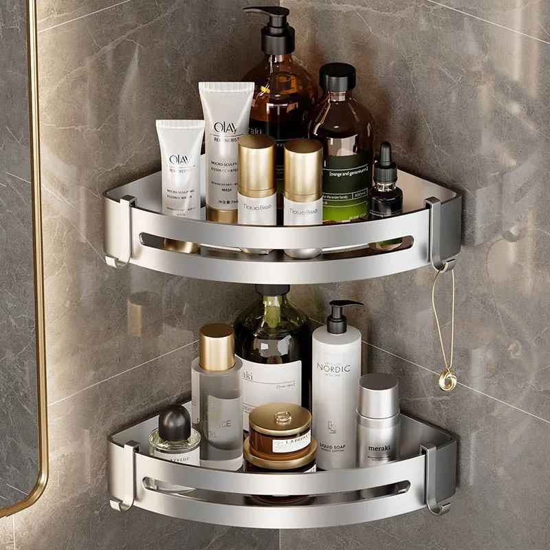 Bathroom Shelves Aluminum Corner Shelf Shower Shelf No Drill Storage Rack Kitchen Spice Rack Shampoo Holder Bathroom Accessories