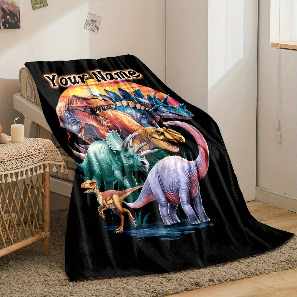 Dinosaur Print Throw Blanket T-Rex Triceratops Forest Creatures Plush Cozy Kids Home Decor Gift Jungle Safari Couch Throw Accent