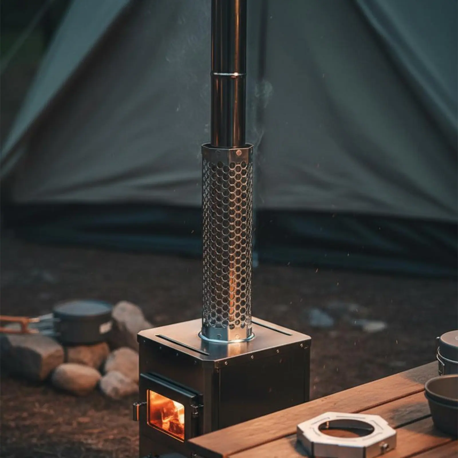 

Detachable Wood Heater Flue Guard Portable Anti-Scald Chimney Mesh Anti-Scald Chimney Tube Reduces Clearances for Camping, Tent