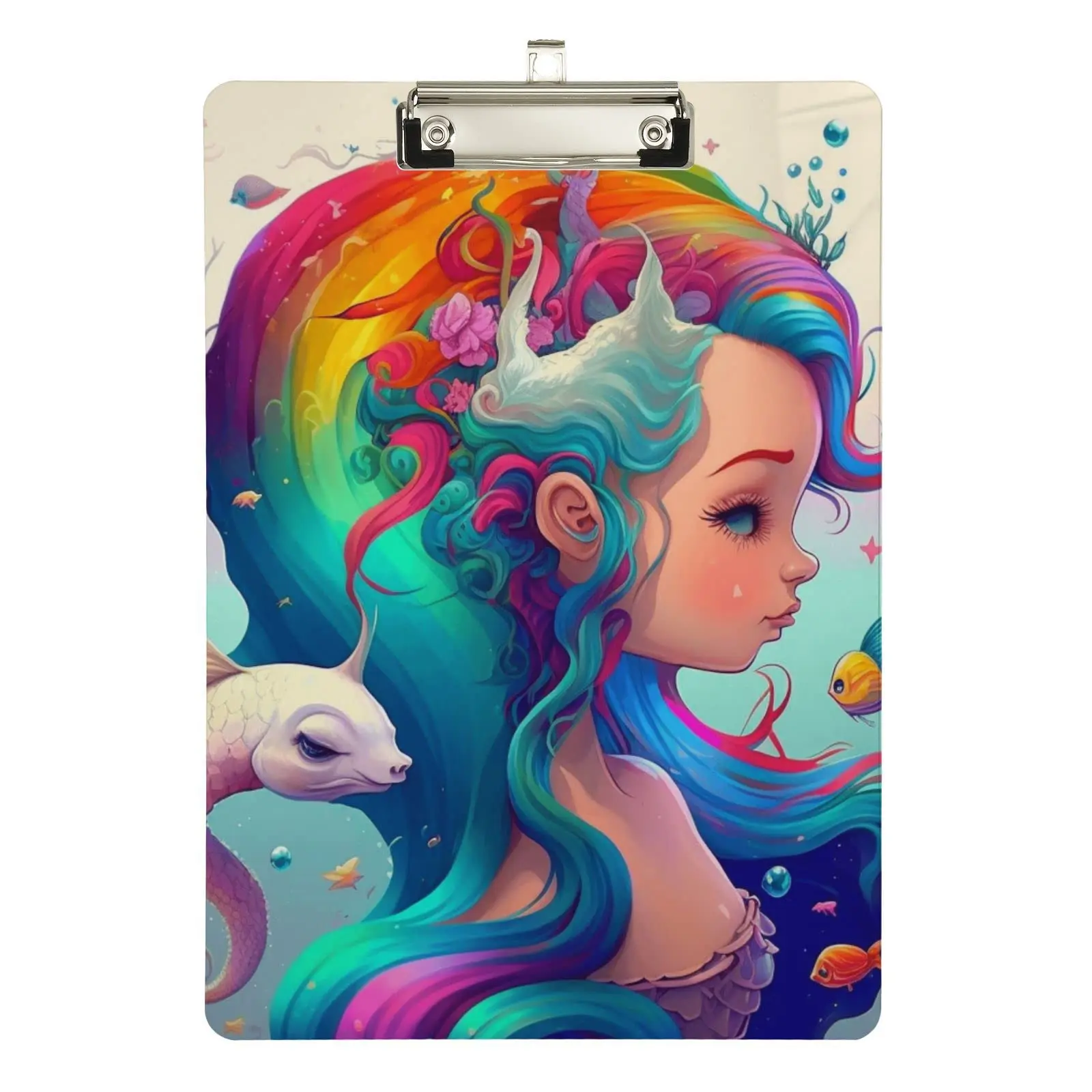 Cartoon Mermaid Acrylic Clipboard A4 Size with Metal Clip for Students Office Document Organizer Art Outdoor Sketching Supplies