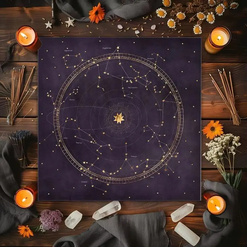 VIKAMA Skeleton Moon Phase Tarot Card Tablecloth Mystical Divination Altar Cloth for Ritual Spiritual Decor Witchy