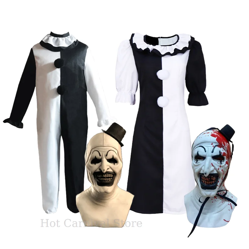 

Adult Kids Art The Clown Movie Terrifier 2 Art Halloween Costumes Mask for Men Women The Clown Cosplay Costume Jumpsuit Mask