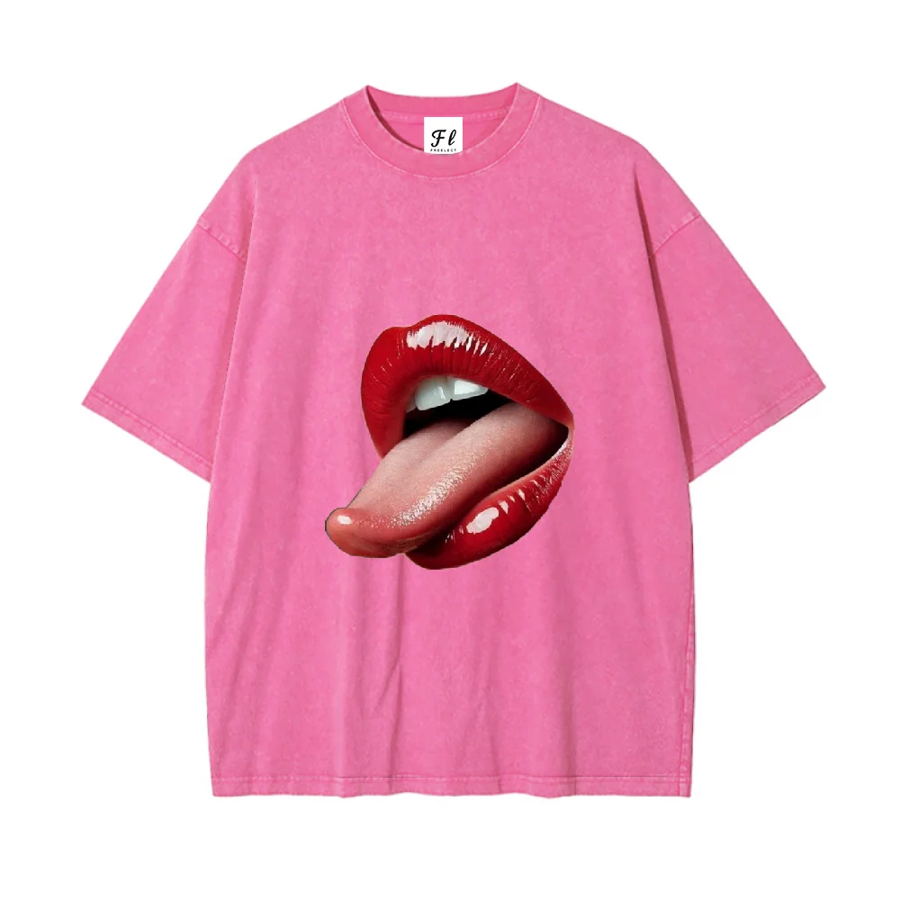 

Lip Art T Shirt Oversized Crewneck Unisex Cotton Tee Retro Y2K Streetwear Casual Comfortable Breathable Top for Teens Men Women