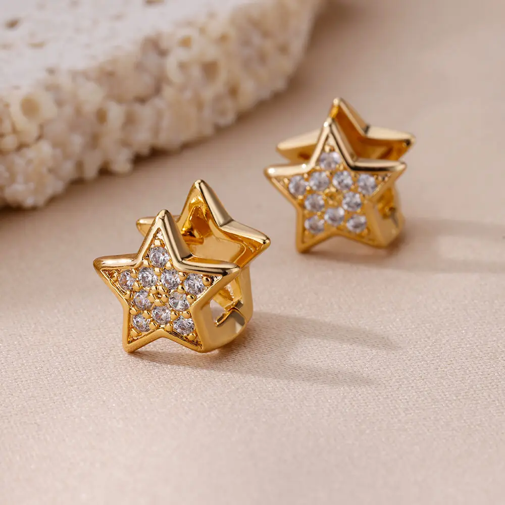 Zirkon Stern Pendientes Ohrringe für Frauen Mädchen Edelstahl Gold Farbe Ohrring Y2k Hochzeit Ästhetischen Schmuck aretes mujer – Detail 11