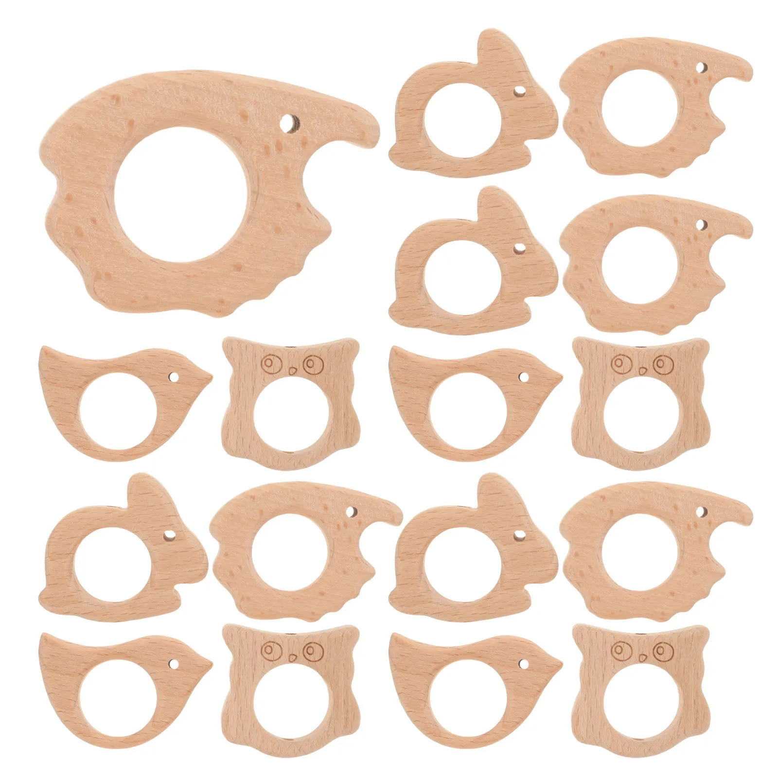 20 pièces de jouets à mâcher en bois pour bébé, en forme d'animaux, pour l'entraînement à la préhension, en bois naturel, formes mignonnes, lisses et sûrs pour les nourrissons