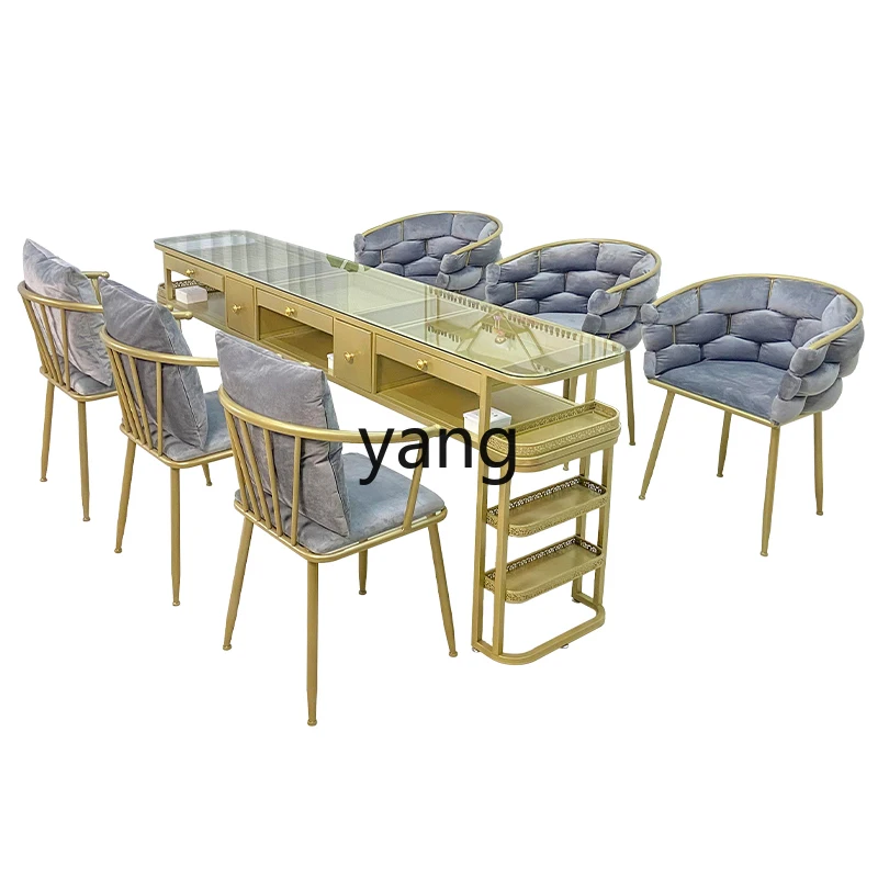 Lcx with socket manicure table and chair set tempered glass display drawer manicure table