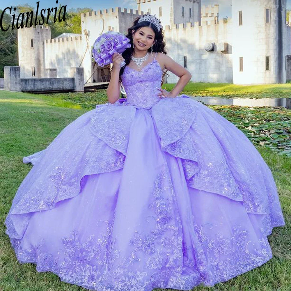 Ungu renda Quinceanera gaun 2025 manis 15 gaun pesta ulang tahun gaun renda applique Vestidos De quincea20era disesuaikan