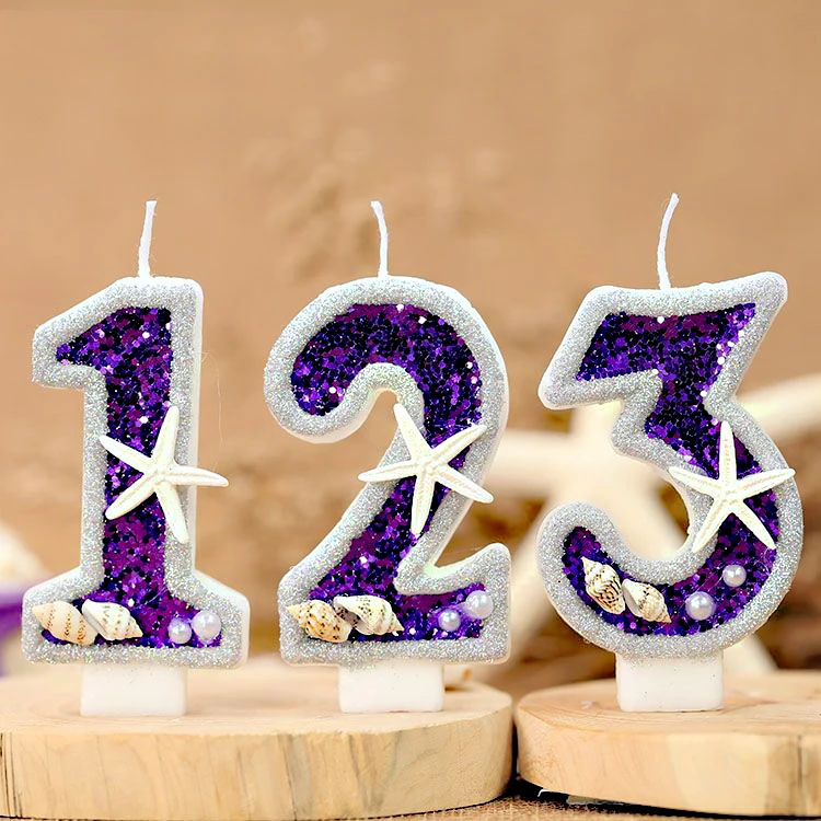 Sparks Birthday Candle 1 Year Mermaid Seashell Birthday Candles Purple Number Candle Topper for Party Decorations Supplies