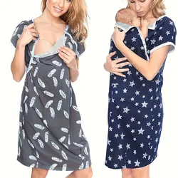 Maternity Sleepwear Women 3 in 1 Delivery/Labor/Nursing Nightgown Short Sleeve  Breastfeeding Sleep Dress Maternity Pajamas