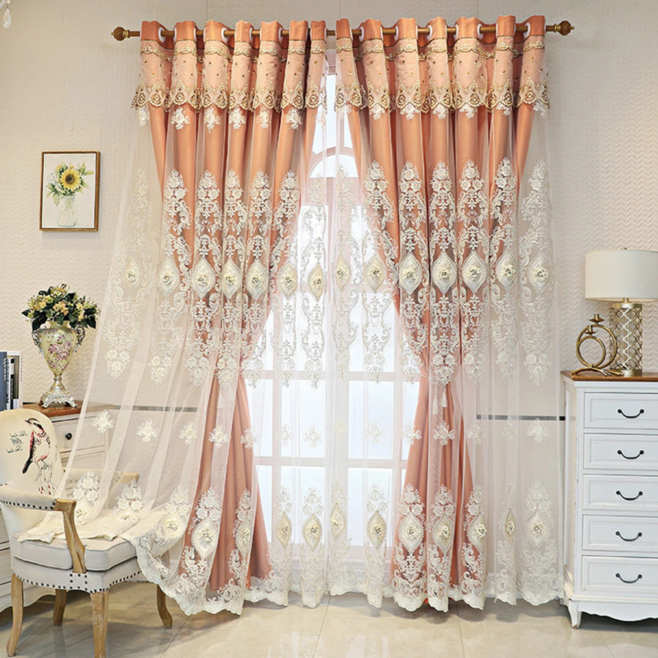 Luxurious European Style Thickened Curtains, Custom Embroidered Sheer Blinds, Living Room Bedroom Window Drapes, Floor-Length