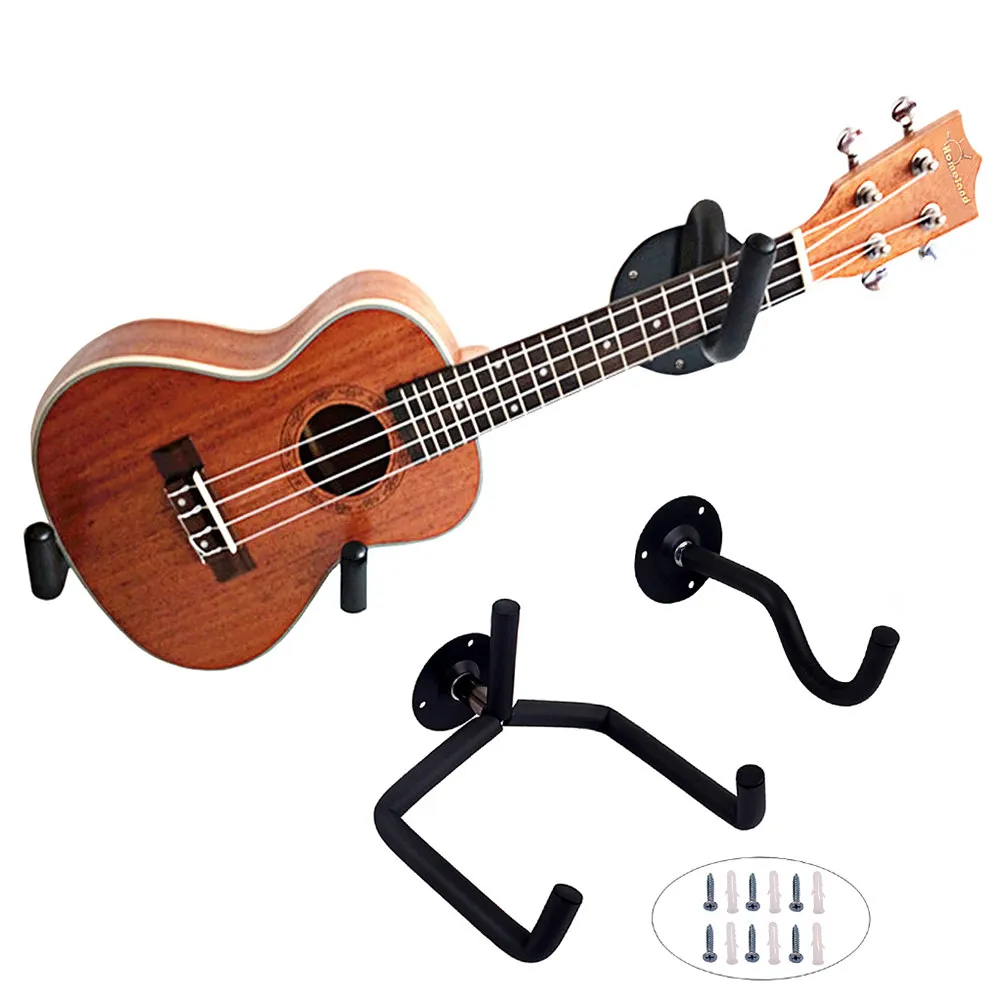 2Pcs Sturdy Steel Guitar Holder Wall Mounted Rack for Electric Acoustic Bass Ukulele Safe Stable Display in Small Apartments