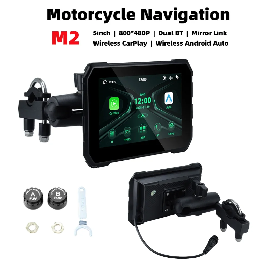 Wireless CarPlay Moto Android Auto Portable Digital Motorcycle Dashboard GPS Navigation Screen 5 inch Dustproof Waterproof  TMPS