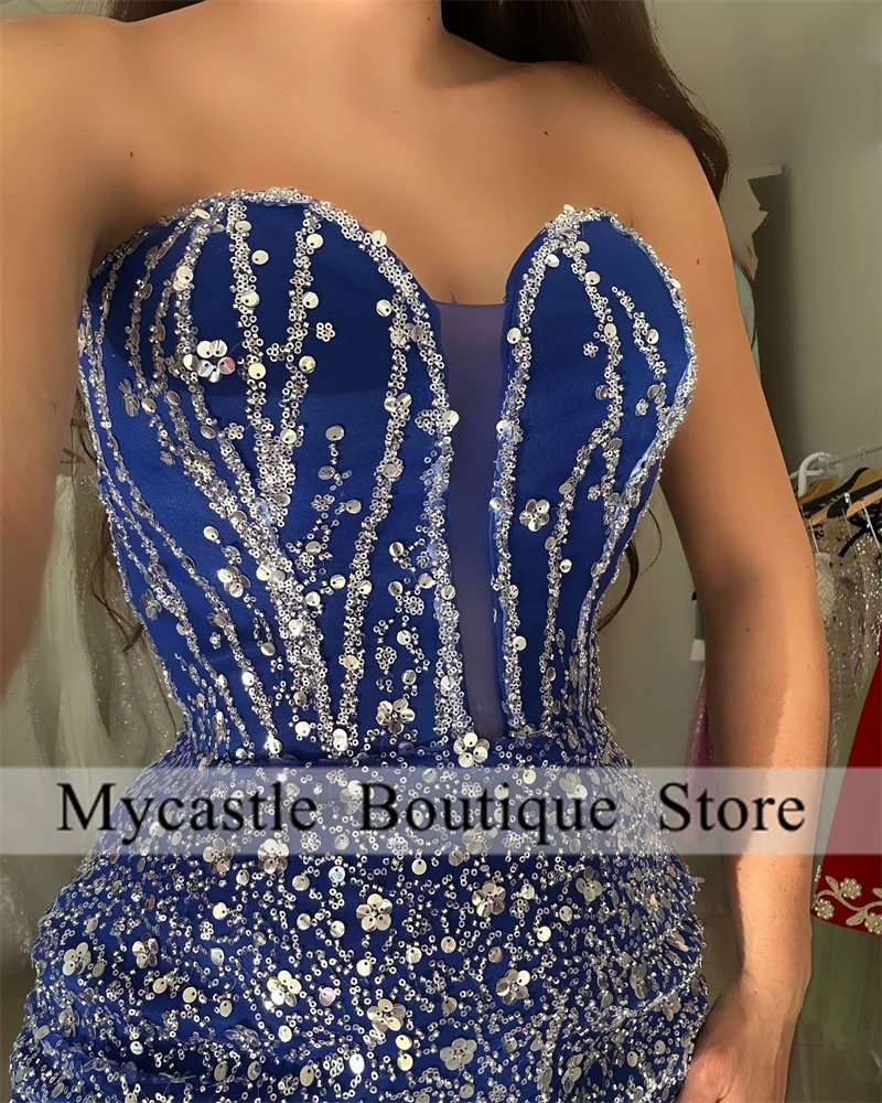 Royal Blue Beaded Lace Mermaid Evening Dresses Women 2025 Crystals Sweetheart Prom Gowns Formal Party Dress Customized