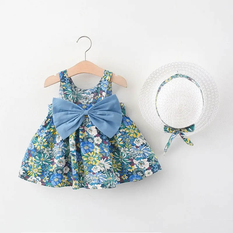 

Summer New Baby Dress Small Daisy Cotton Princess Dress Big Bow Sling Children's Clothing Gift Hat