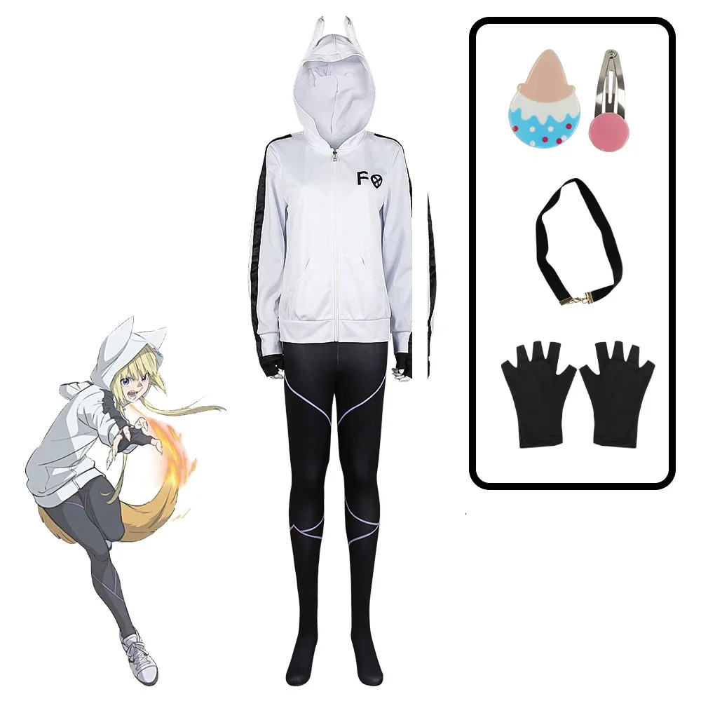 Anime kemono jihen kon cosplay traje jaqueta uniforme roupa casaco branco calças luvas festa de halloween zíper com capuz hoodies conjunto