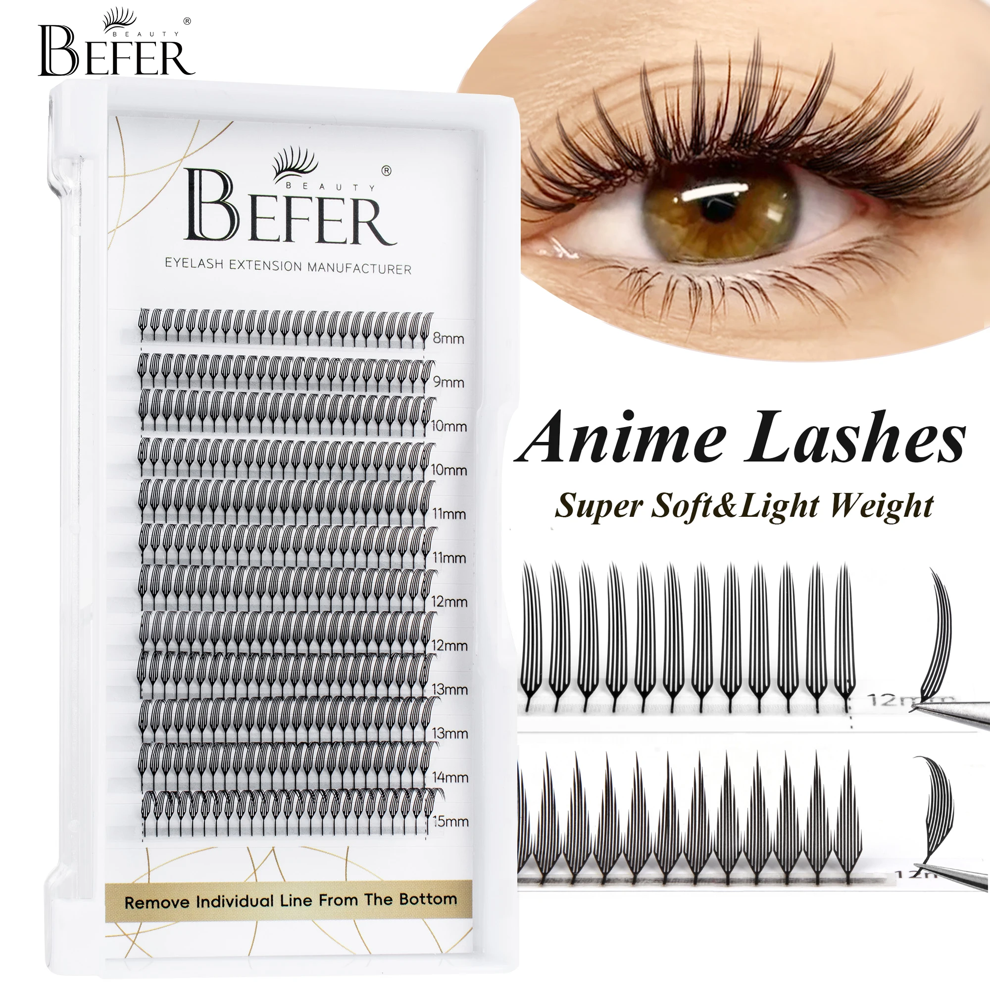 Befer Anime Lashes Manga Style Spire Eyelashes Extension Feather Lash Cat Eye Eyelashes 8-15mm C/D Curl Lash Extensions Supplier