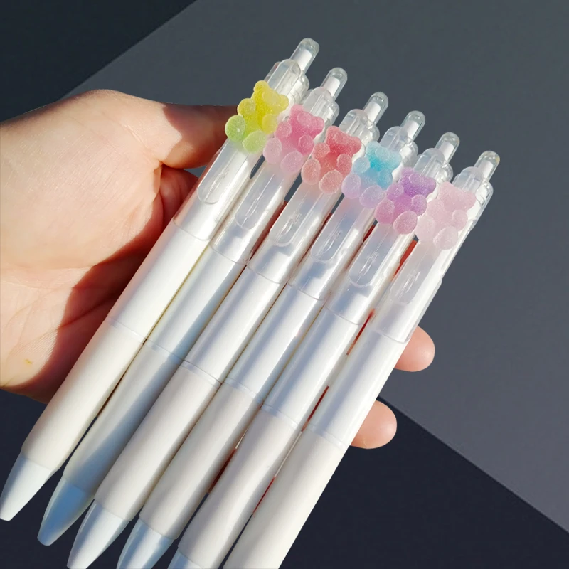 2pcs Cute Candy-Colored Bear Pen Kawaii Gel Pens Quick-Drying Black Ink Smooth Writing Korean Stationery Office Accessories