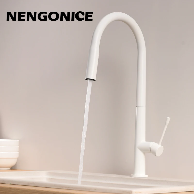 nengonice Kitchen faucet Pull Out Cold and Hot mixer tap Black White water Single Holder faucet kitchen sink faucet