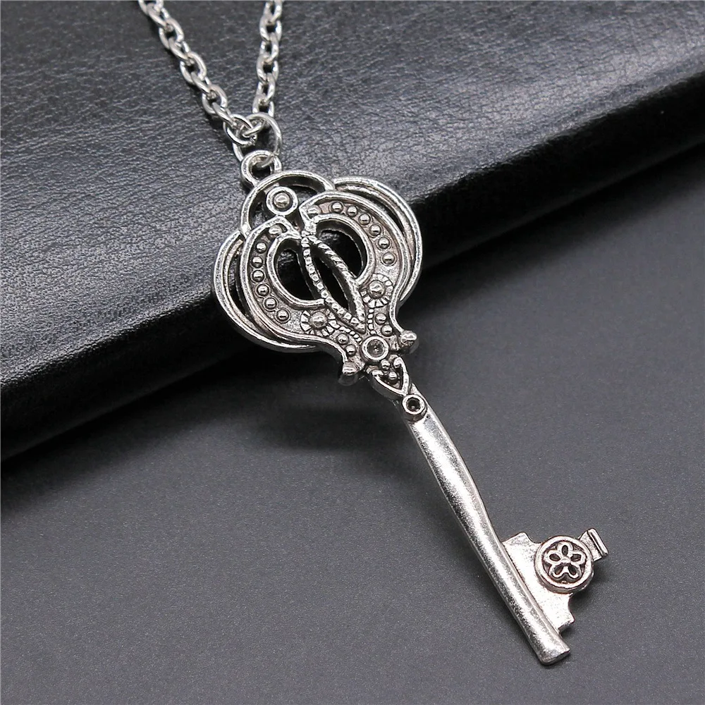 Dropshipping Antique Silver Plated 62x23mm Key Pendant Necklace For Women Men Long Chain Trendy Jewelry Accessories