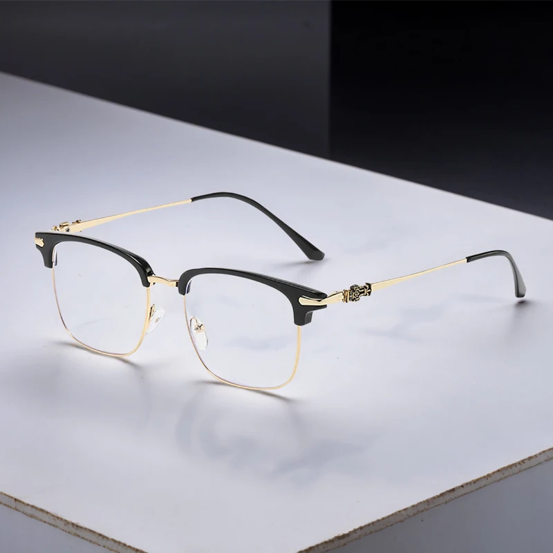 

Роскошные очки с полуоправой и защитой от синего света, мужские модные квадратные мужские очки с линией бровей, повседневное использование, очки для компьютера и телефона