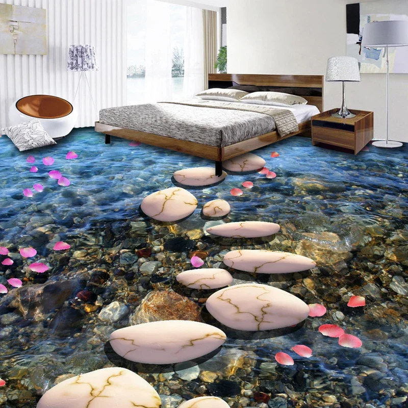 Custom Floor Mural Sticker Stone Small Road Cobblestone Stereoscopic 3D Floor Painting PVC Waterproof Self-adhesive Wallpaper