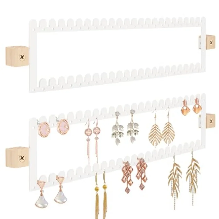 

2 Tier Earring Holder Organizer Wall Mounted, 2PCS Metal Earring Display Storage with 96 Holes and 92 Grooves Hanging Jewelry O