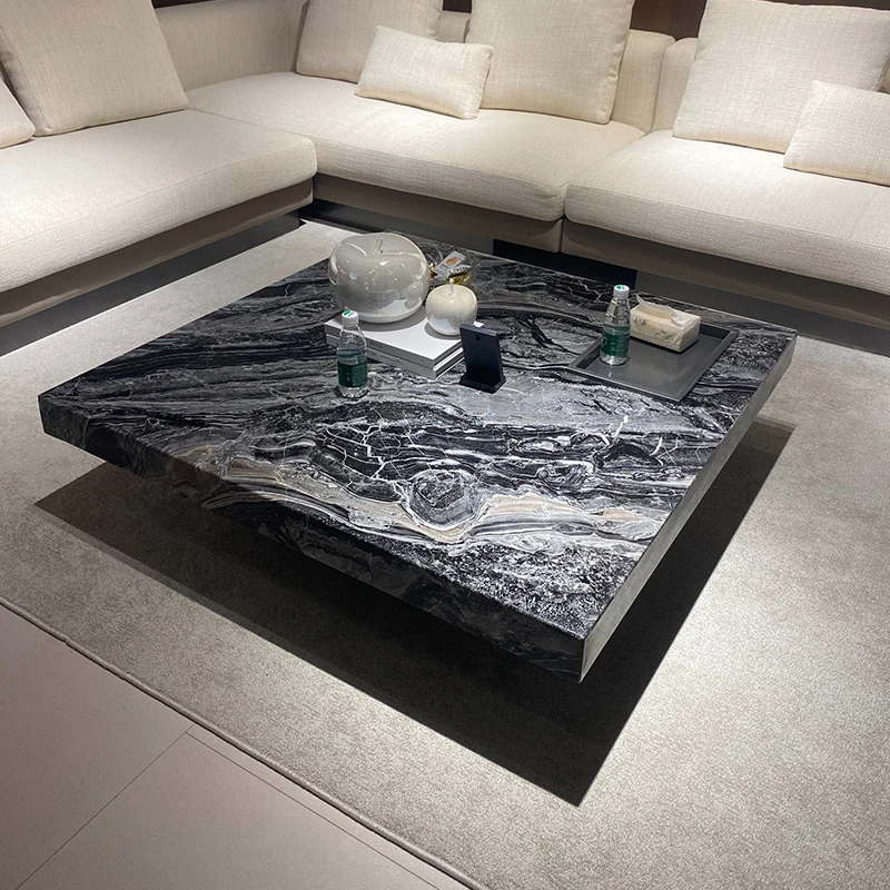 

Modern Luxury Stone Coffee Table with Metal Base-Movable & Eco-Friendly for Villa Living Room & Dining Room