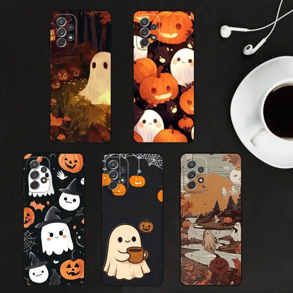 

Halloween Pumpkin Ghost Phone Case For Samsung S25,S24,S21,S22,S23,S30,Ultra,S20,Plus,Others Soft Black Cover