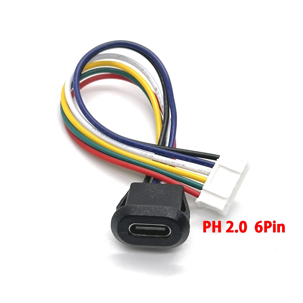 1pcs USB-C Type 6Pin Waterproof USB Connector Direct compression female base Female Socket Charging Interface With Welding Wire