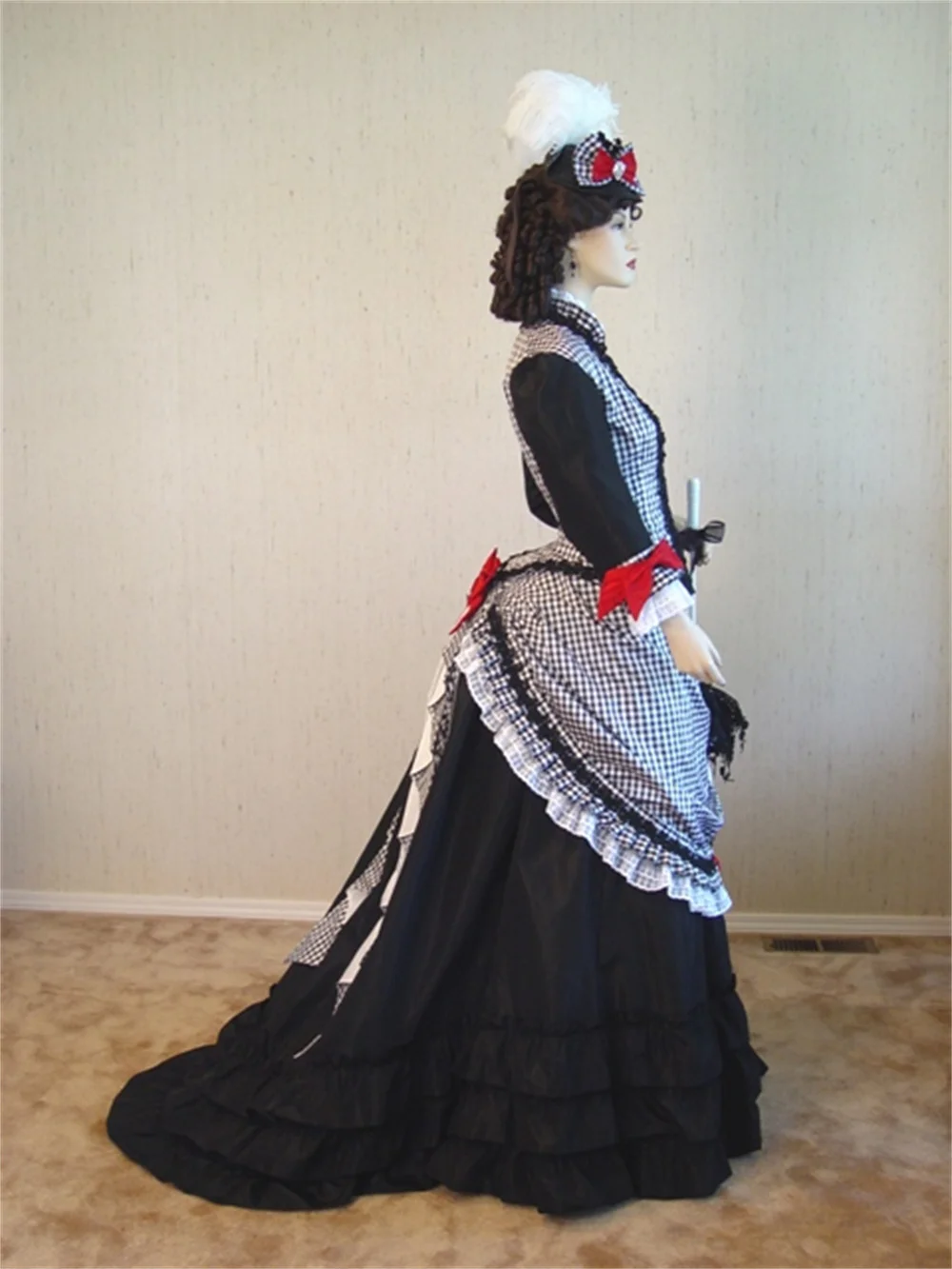 Victorian Ball Gown Medieval Vintage Evening Dress Black and White Plaid Dress Women Civil War Walking Dress Maid Gown Dress