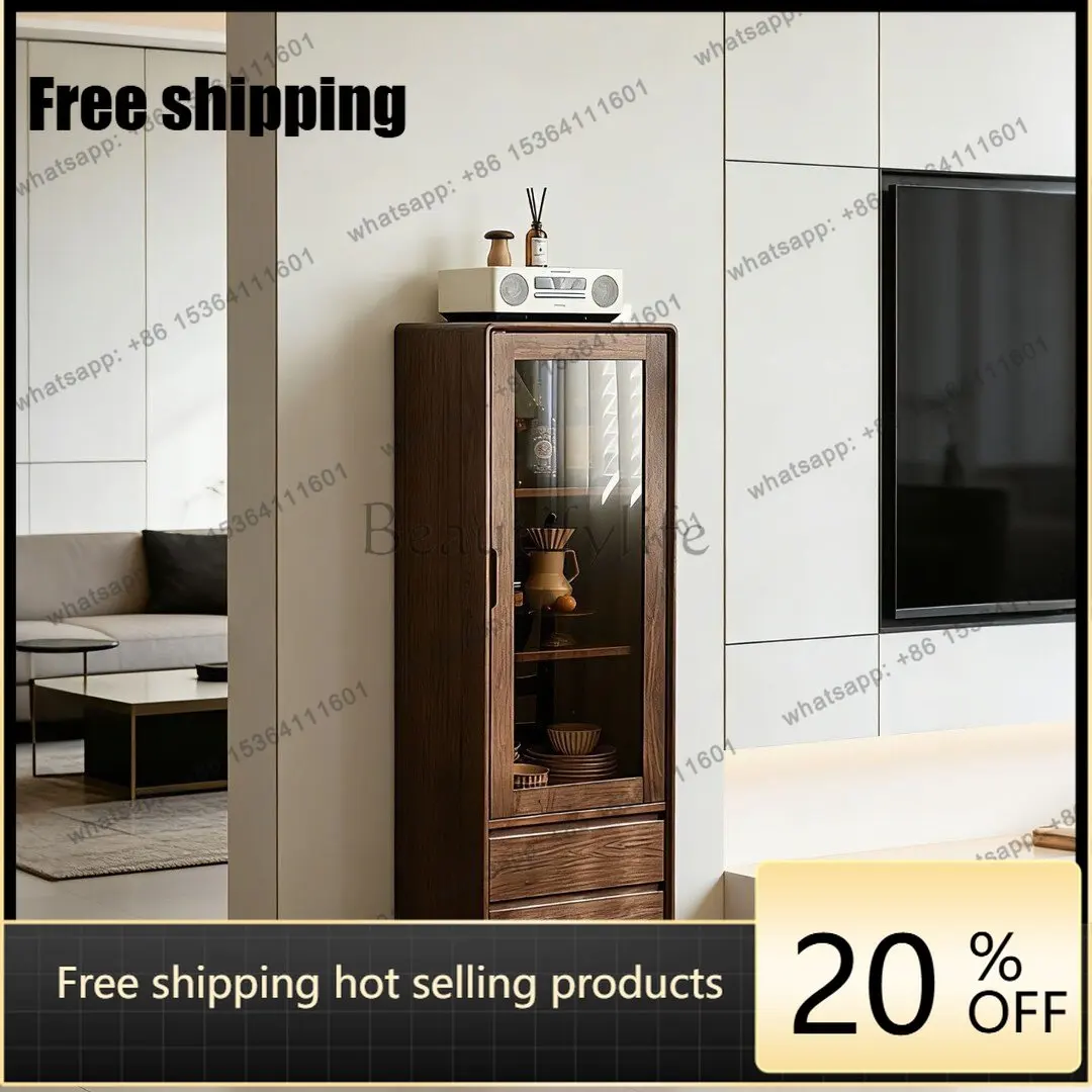 FG new Chinese retro cello shape solid wood door wine cabinet living room glass door display cabinet
