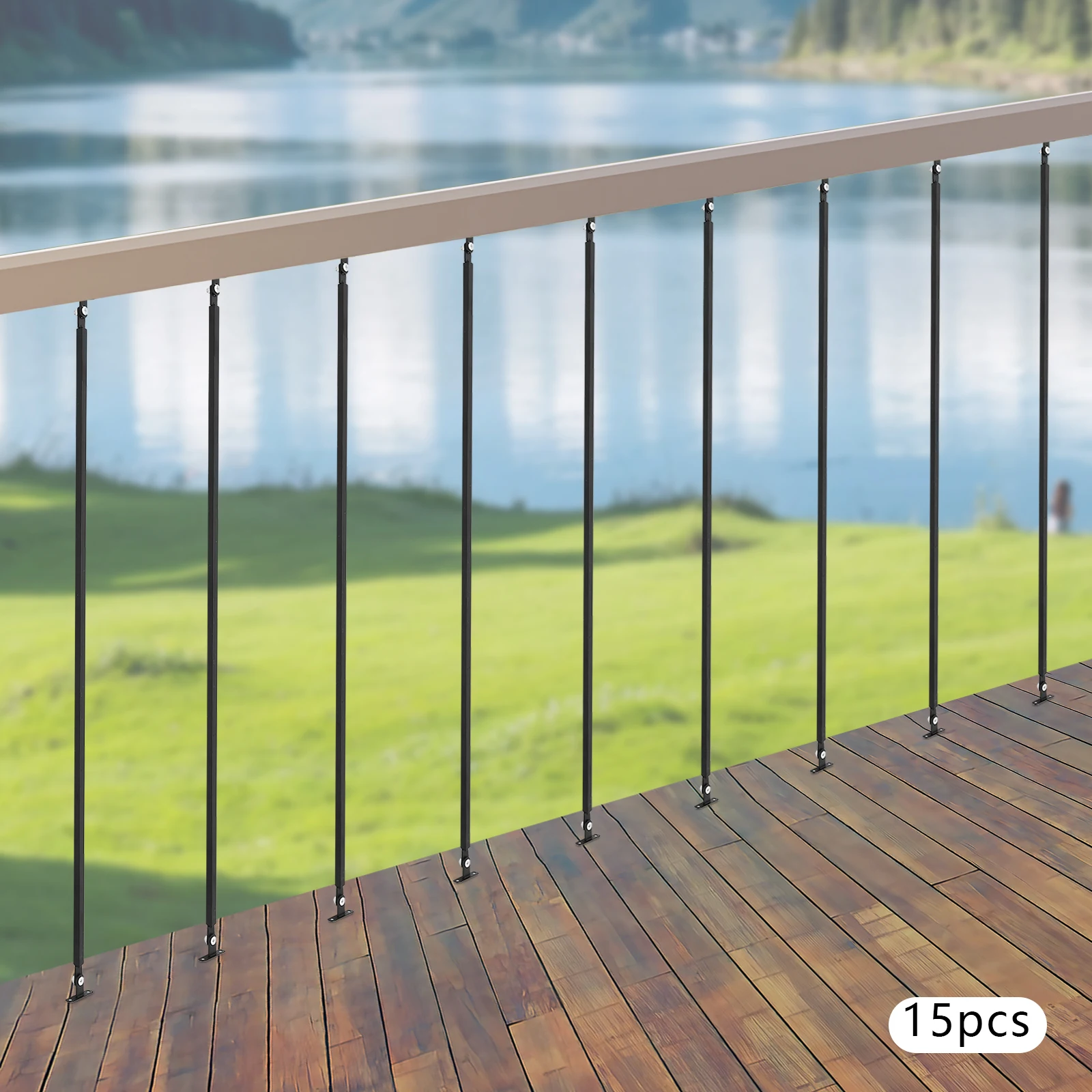 15個の黒い錬鉄製手すり子（ベース付き） |   室内階段の手すり交換部品 |   簡単なDIYで階段をアップグレード