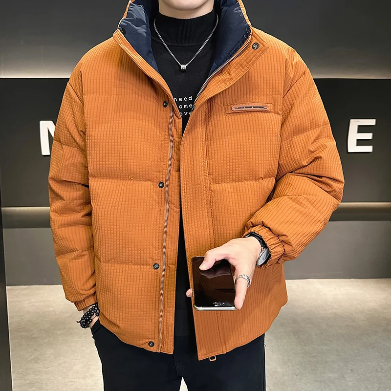 Casual Men's Stand Up Collar Warm Duck Down Jacket Winter Outdoor Windproof Warm Trend Corduroy Cold Proof and Warm Down Jacket
