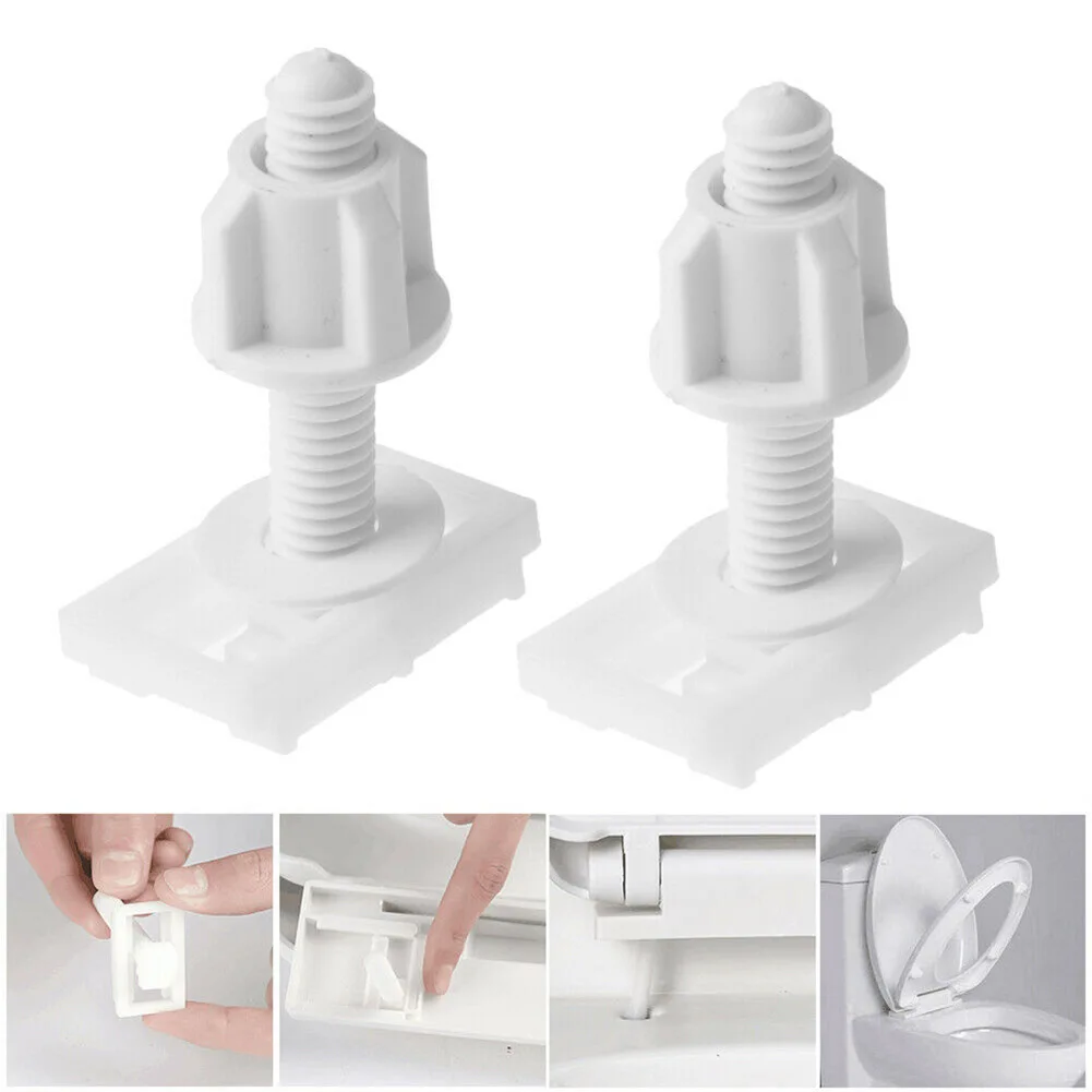 2PCS Toilet Seat White Hinges Full Set Bolts Screws Toilet Seat Screws Nut Bathroom Repair Kit Toilet Lid Screw Accessories