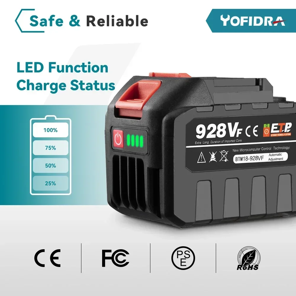 Yofidra 388VF Battery Rechargeable 22500mah 15000mah Lithium Ion Battery 928VF Li-ion Battery For 21V Electric Power Tool