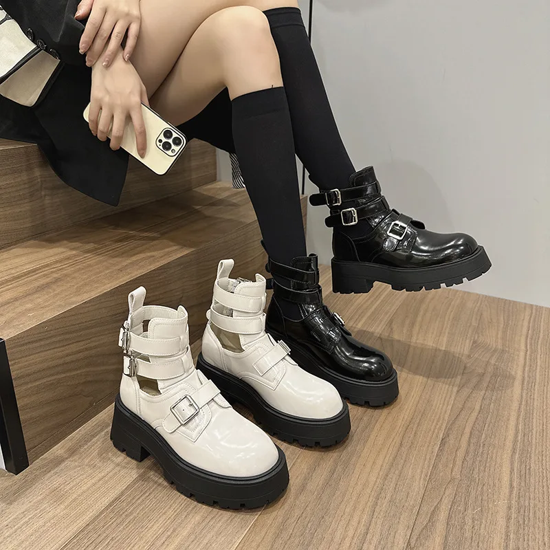 

Женские тонкие ботинки на осень, короткие, модные, универсальные, в корейском стиле, с круглым носком, на среднем каблуке, с резиновой подошвой