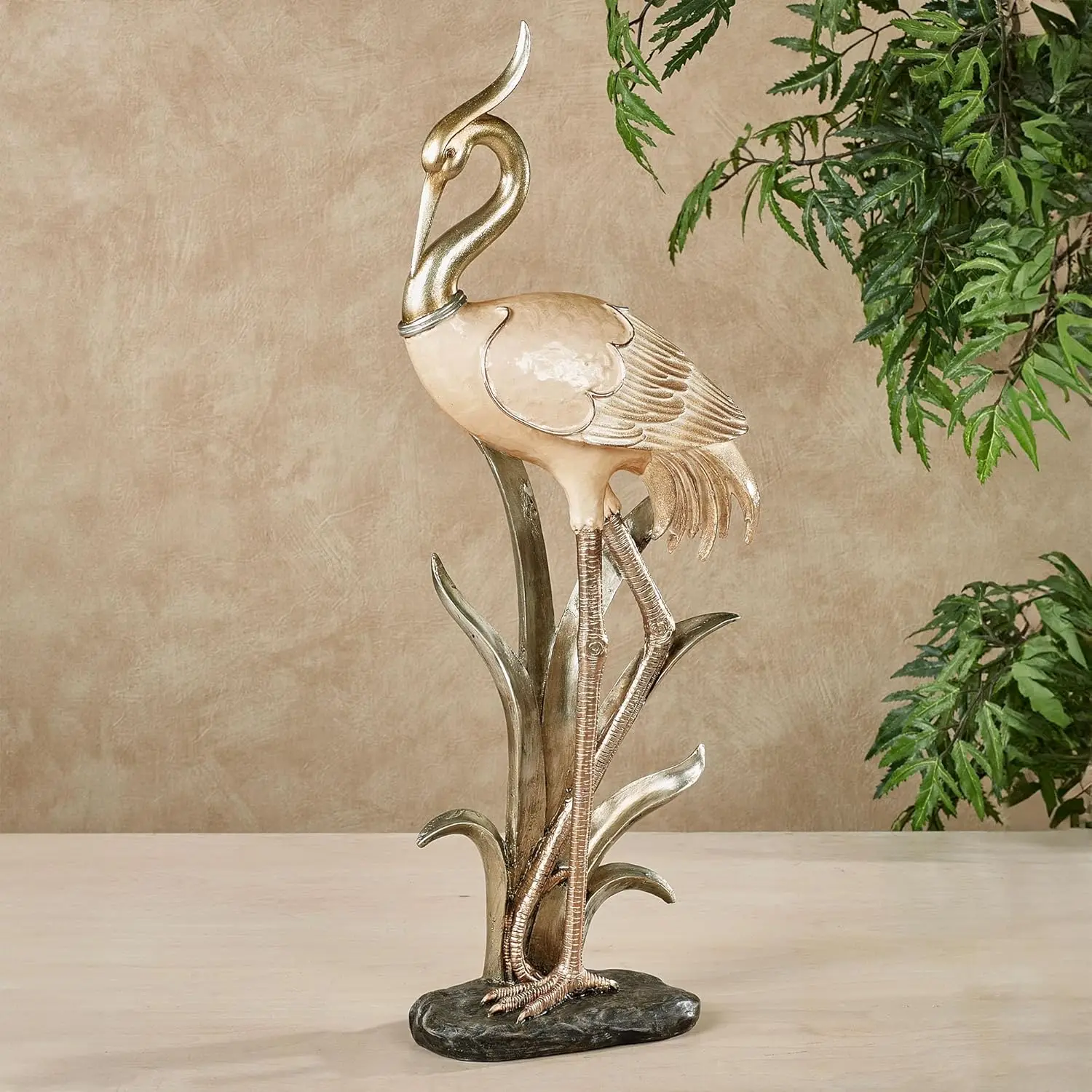 Statue - Resin - Ivory, Copper, Gold, Tan, Chocolate - Sleek Bird Decor for Bedroom, Living Room, Dining Room, Office, Bookshelf