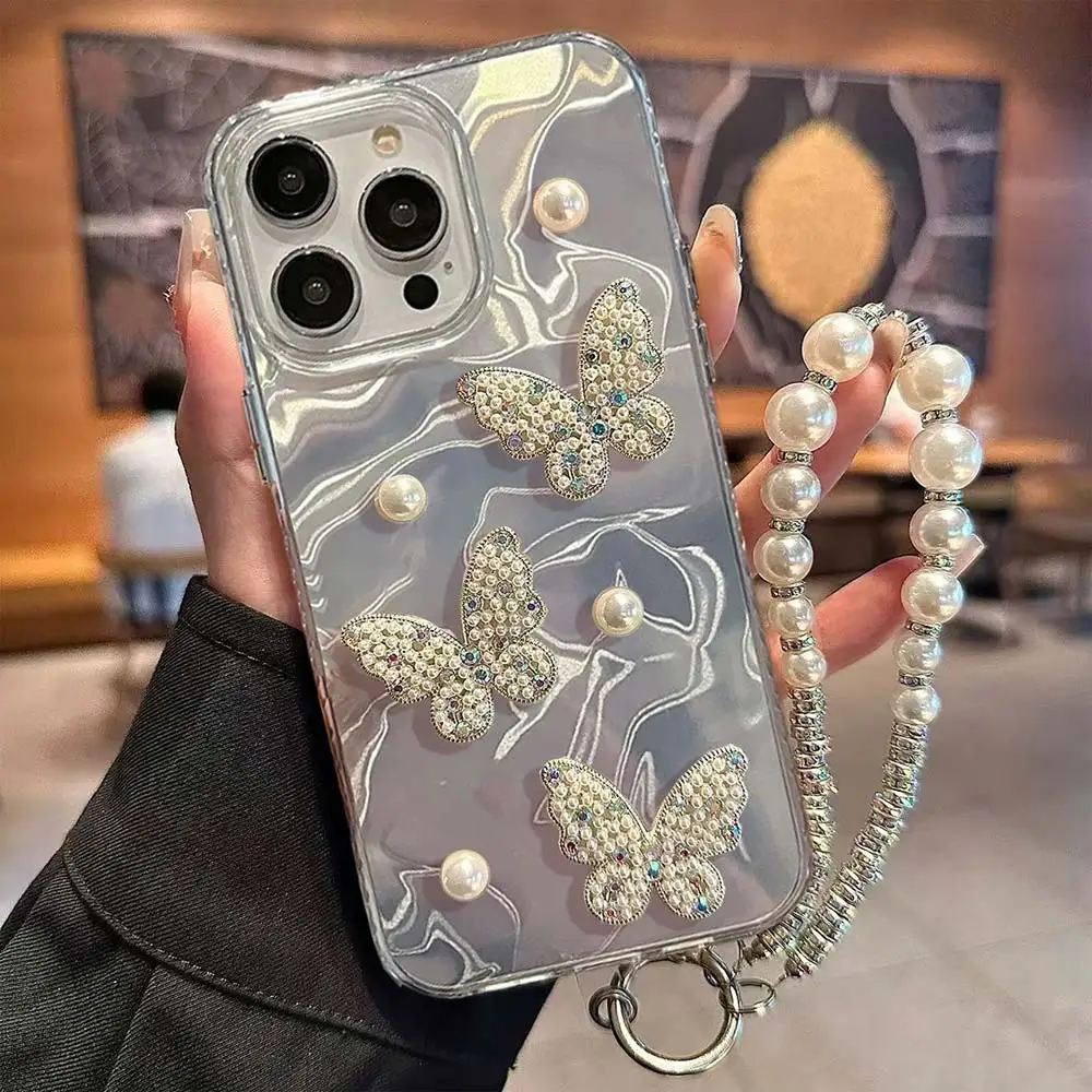 Pearl Butterfly Ripple Phone Case For Samsung Galaxy S25 S24 S23 S22 S21 Plus S20 FE S21 Ultra A16 A55 A35 A15 A54 A56 A26 Cover