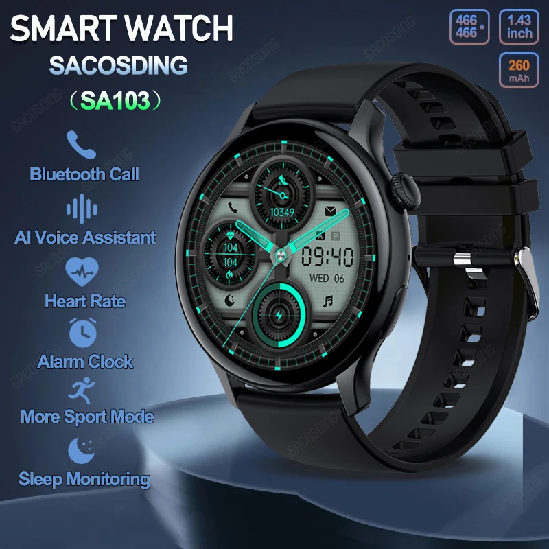 

SACOSDING SA103 Smart Watch Women 466*466 AMOLED Always on Display Clock Bluetooth Call Voice Control Fitness Smartwatch Men+Box