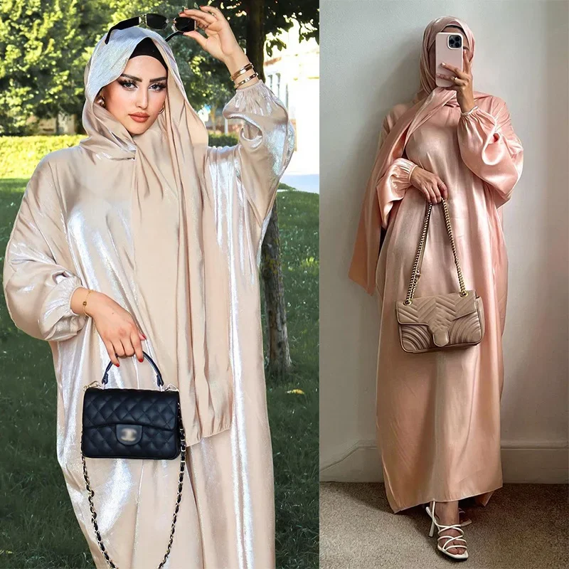 Casual Abaya Dubai Arab Fashion Glitter Abaya Muslim Dress Women Long Sleeve Ramadan Dress Robe Turkey Caftan with Hijab Vestido