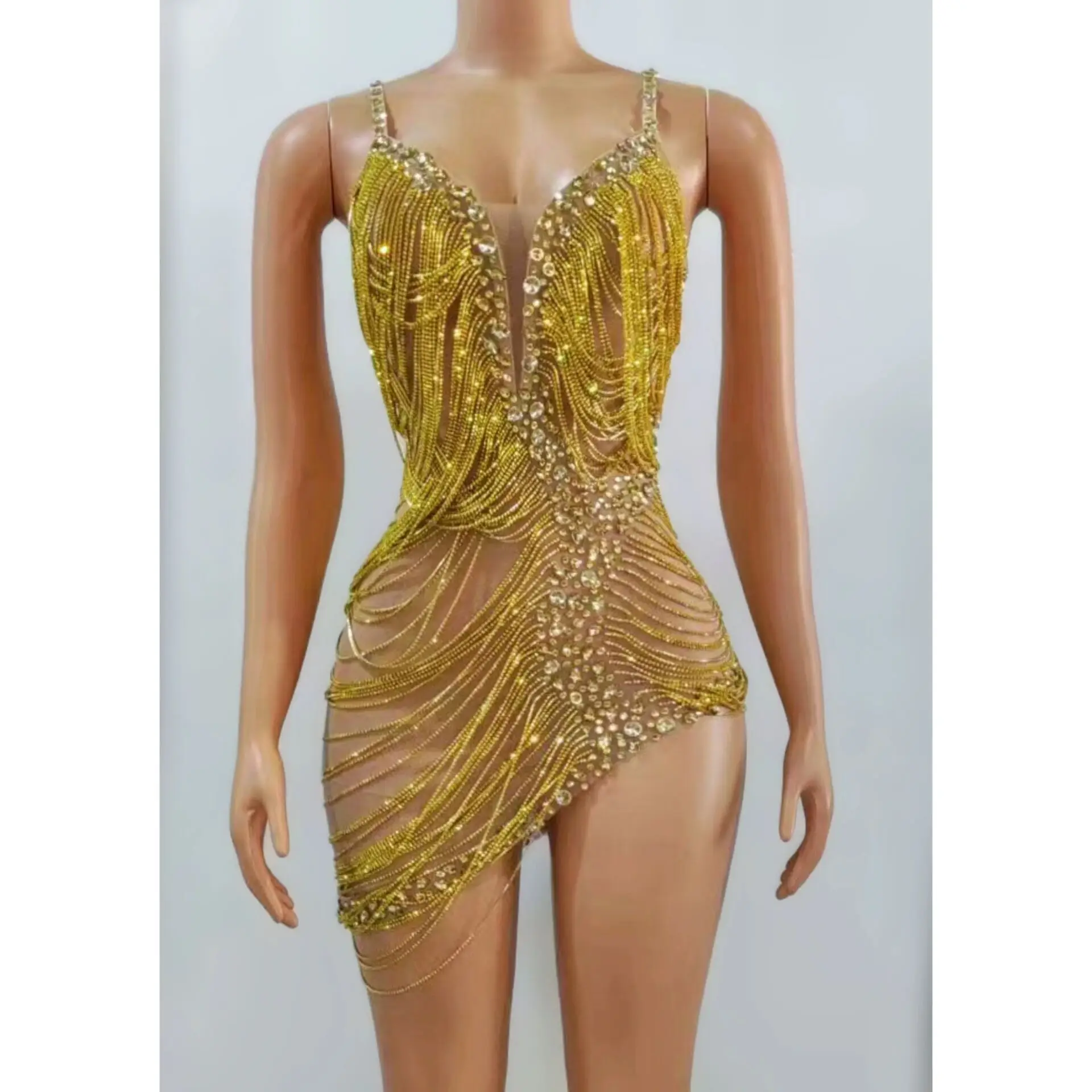 Sexy Full Diamond Tight Costume For Nightclub Stage Singer DS Model Catwalk Party Women's Evening Dresses For The Event Vestito