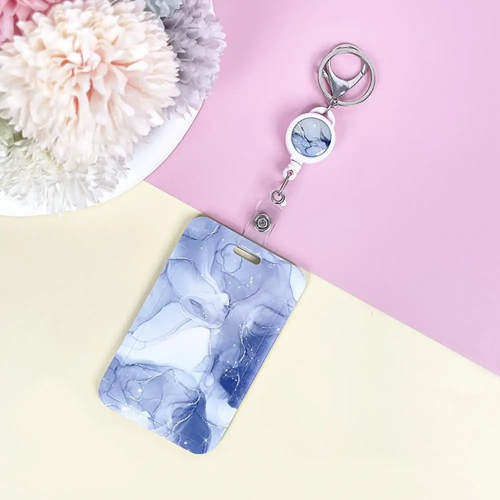 ID Badge Holder With Retractable Reel Exquisite Pattern Easy To Use Vertical Name Key Card Holder Case