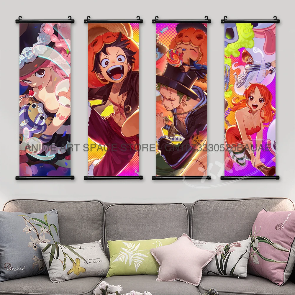 ONE PIECE Hanging Painting Japanese Anime Home Decor Wall Art Luffy Scrolls Pictures Passion Straw Hat Pirates Warm Blood Comics