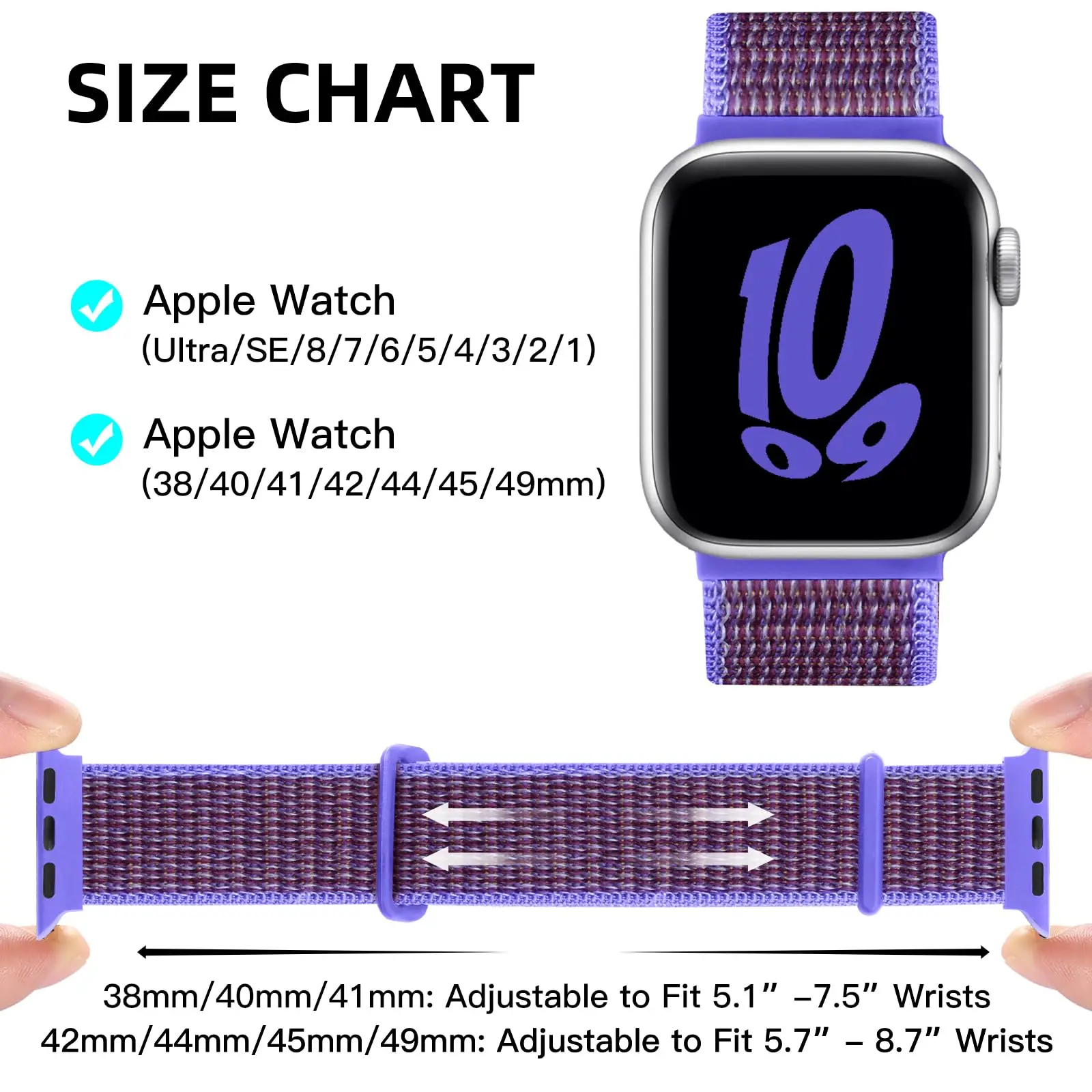 Bracelet à boucle en nylon pour Apple Watch Band, Smart Belt, Bracelet pour iWatch Ultra 8, 7, 6, SE, 5, 4/3, 49mm, 40mm, 44mm, 42mm, 41mm, 45mm,