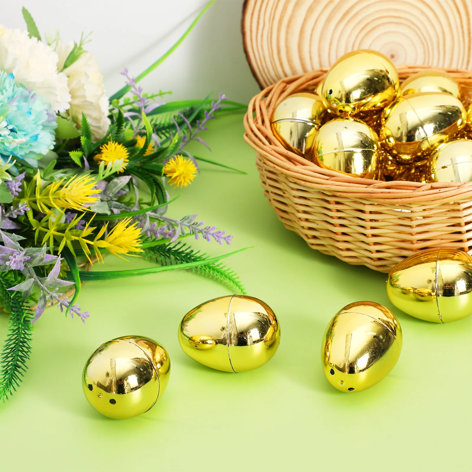 

20pcs Easter Decor Plastic Golden Fillable Eggs Refillable Candy Gift Boxes For Party Favors Supplies Decoration Hunt Event Home