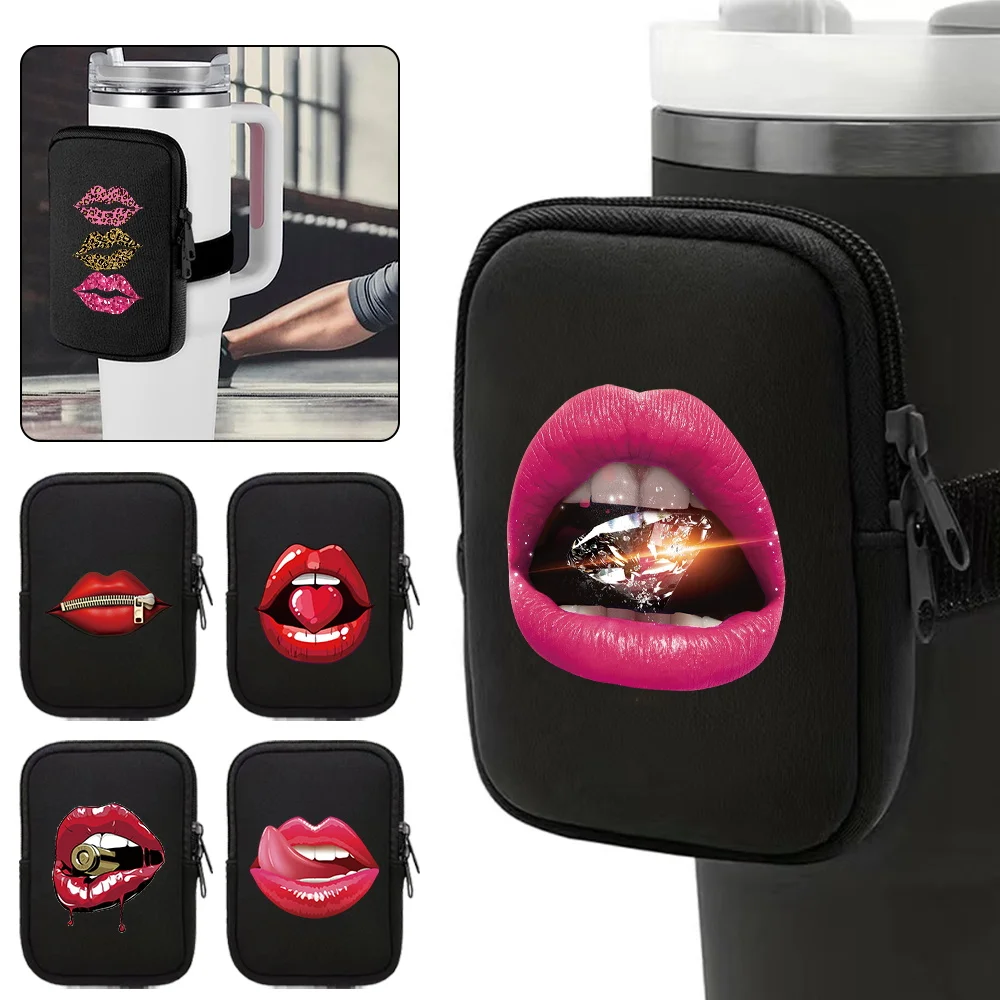 Double Zipper Water Cup Bags Type of Running Water Bottle Handheld Made of Nylon Material Water Cup Bag Mouth Pattern Series